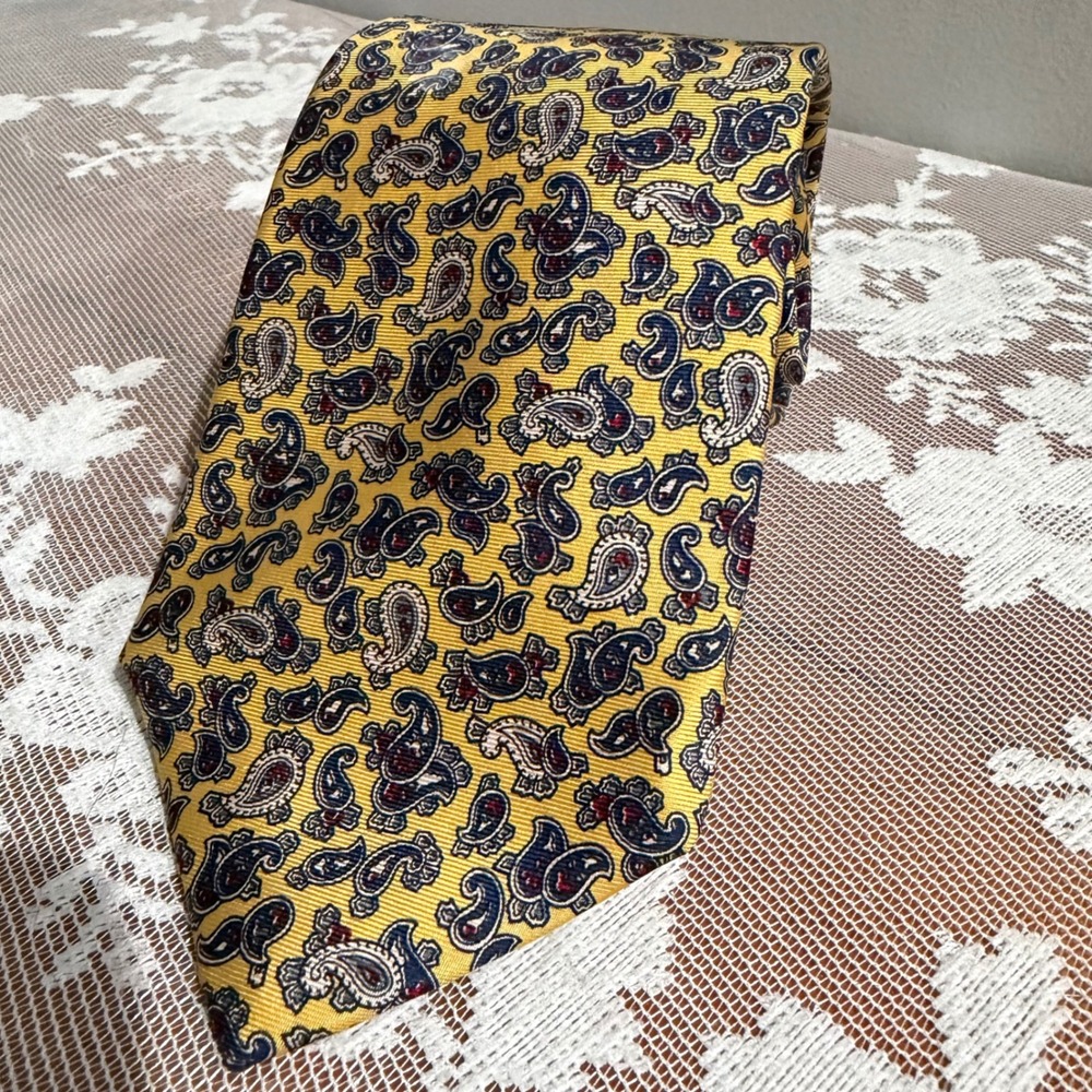 Christian Dior Necktie Mens‎ OS Yellow Excellent Silk Paisley Woven Italy USA